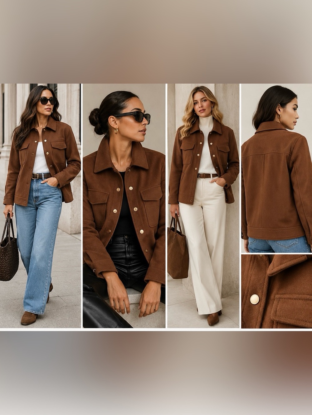 Tahari Sherwood Camel Brown Gold Snap Jacket NWT Medium